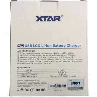 Зарядное устройство XTAR VC2 для аккумуляторных элементов с USB кабелем 2