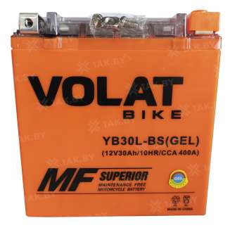 Аккумулятор для мотоцикла VOLAT (30 Ah) 400 A, 12 V Обратная, R+ YB30L-BS YB30L-BS (GEL)Volat 2