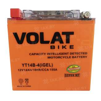 Аккумулятор для мотоцикла VOLAT (14 Ah) 155 A, 12 V Прямая, L+ YT14B-4 YT14B-4 (iGEL)Volat 2