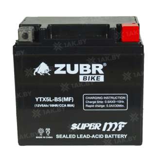 Аккумулятор для мотоцикла ZUBR (5 Ah) 80 A, 12 V Обратная, R+ YTX5L-BS YTX5L-BS (MF) 1