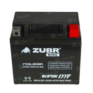 Аккумулятор для мотоцикла ZUBR (5 Ah) 80 A, 12 V Обратная, R+ YTX5L-BS YTX5L-BS (MF) 2