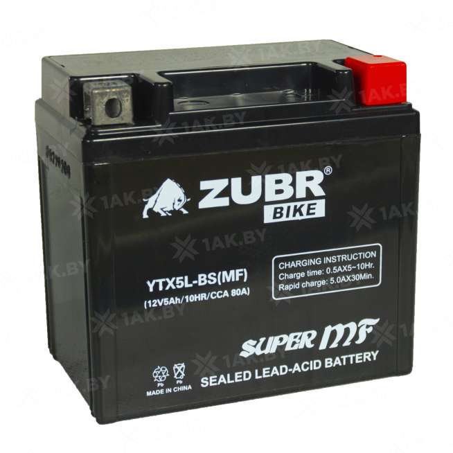 Аккумулятор для мотоцикла ZUBR (5 Ah) 80 A, 12 V Обратная, R+ YTX5L-BS YTX5L-BS (MF)ZUBR 3