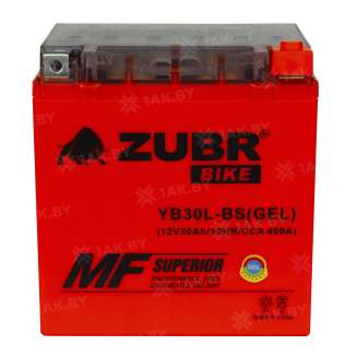 Аккумулятор для мотоцикла ZUBR (30 Ah) 400 A, 12 V Обратная, R+ YB30L-BS YB30L-BS (GEL) 1