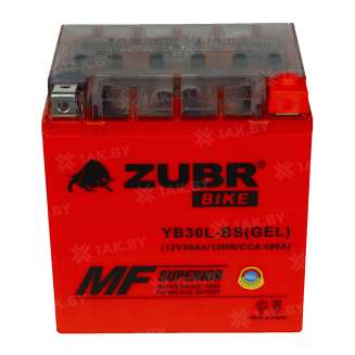 Аккумулятор для мотоцикла ZUBR (30 Ah) 400 A, 12 V Обратная, R+ YB30L-BS YB30L-BS (GEL) 2