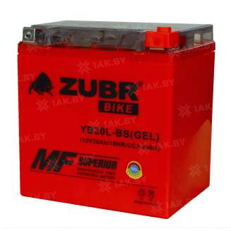 Аккумулятор для мотоцикла ZUBR (30 Ah) 400 A, 12 V Обратная, R+ YB30L-BS YB30L-BS (GEL) 3