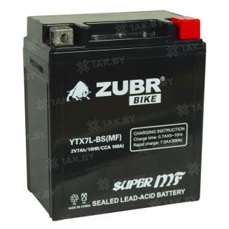 Аккумулятор для мотоцикла ZUBR (7 Ah) 100 A, 12 V Обратная, R+ YTX7L-BS YTX7L-BS (MF) 1