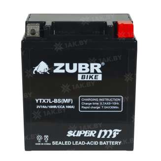 Аккумулятор для мотоцикла ZUBR (7 Ah) 100 A, 12 V Обратная, R+ YTX7L-BS YTX7L-BS (MF) 3