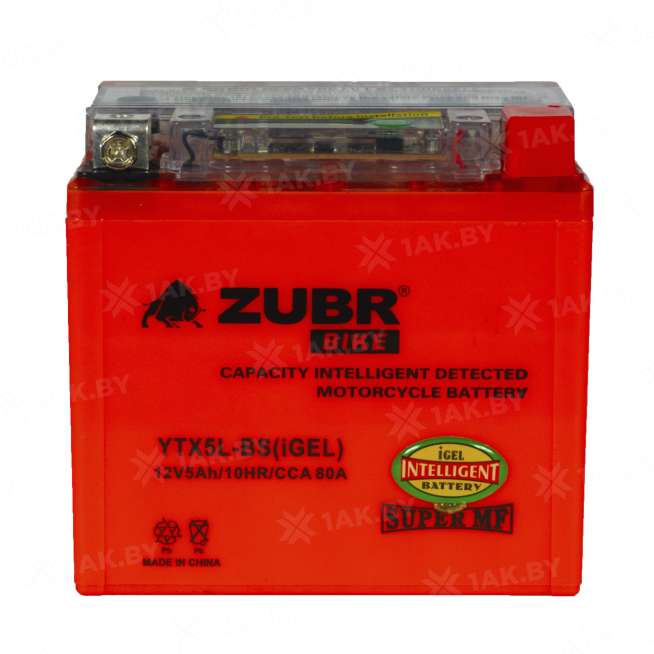 Аккумулятор для мотоцикла ZUBR (5 Ah) 80 A, 12 V Обратная, R+ YTX5L-BS YTX5L-BS (iGEL) 0