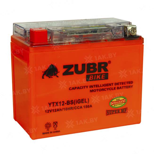 Аккумулятор для мотоцикла ZUBR (12 Ah) 150 A, 12 V Прямая, L+ YTX12-BS YTX12-BS (iGEL)ZUBR 0