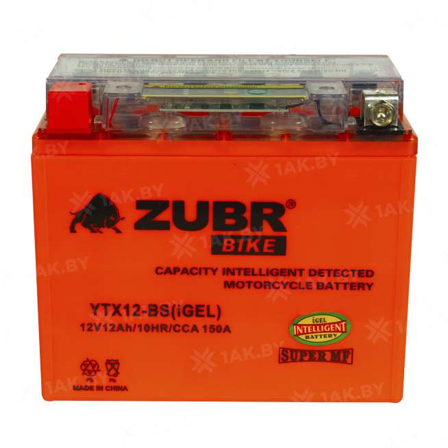 Аккумулятор для мотоцикла ZUBR (12 Ah) 150 A, 12 V Прямая, L+ YTX12-BS YTX12-BS (iGEL)ZUBR 1