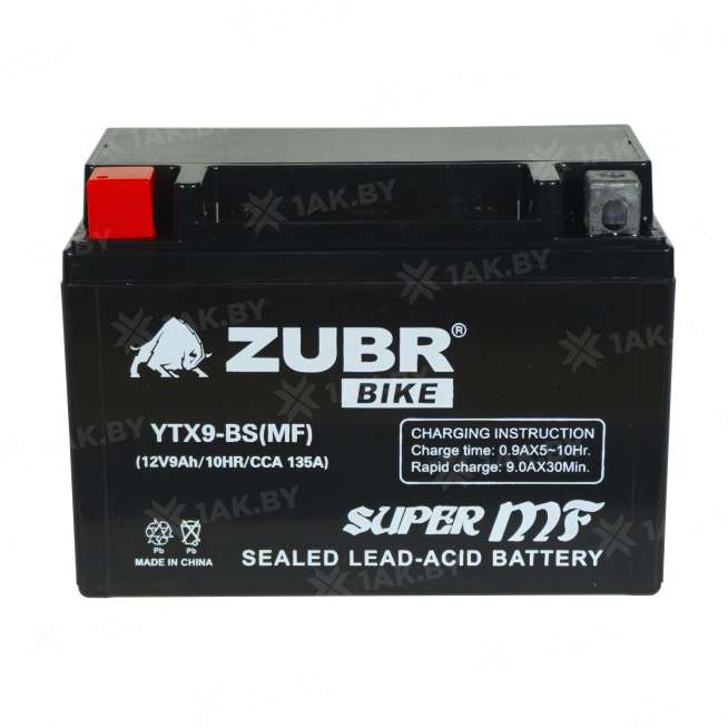 Аккумулятор для мотоцикла ZUBR (10 Ah) 100 A, 12 V Прямая, L+ YB9-BS YB9-BS (MF)ZUBR 2