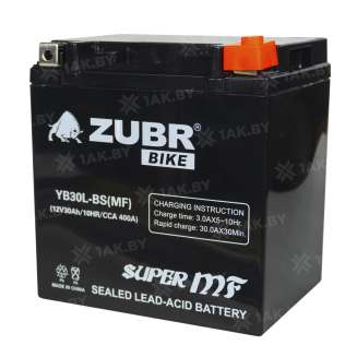 Аккумулятор для мотоцикла ZUBR (30 Ah) 400 A, 12 V Обратная, R+ YB30L-BS YB30L-BS (MF) 0