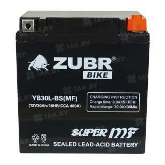 Аккумулятор для мотоцикла ZUBR (30 Ah) 400 A, 12 V Обратная, R+ YB30L-BS YB30L-BS (MF) 2