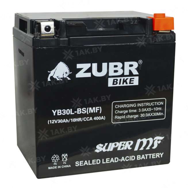 Аккумулятор для мотоцикла ZUBR (30 Ah) 400 A, 12 V Обратная, R+ YB30L-BS YB30L-BS (MF)ZUBR 3