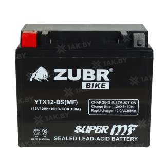 Аккумулятор для мотоцикла ZUBR (12 Ah) 150 A, 12 V Прямая, L+ YTX12-BS YTX12-BS (MF) 0