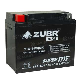 Аккумулятор для мотоцикла ZUBR (12 Ah) 150 A, 12 V Прямая, L+ YTX12-BS YTX12-BS (MF) 1