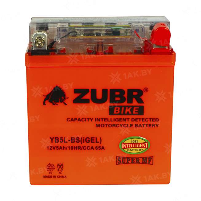 Аккумулятор для мотоцикла ZUBR (5 Ah) 65 A, 12 V Обратная, R+ YB5L-BS YB5L-BS (iGEL) 0