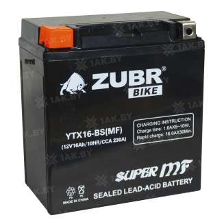 Аккумулятор для мотоцикла ZUBR (16 Ah) 230 A, 12 V Прямая, L+ YTX16-BS YTX16-BS (MF) 2