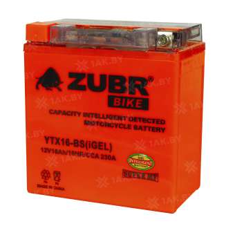 Аккумулятор для мотоцикла ZUBR (16 Ah) 230 A, 12 V Прямая, L+ YTX16-BS YTX16-BS (iGEL) 0