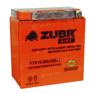 Аккумулятор для мотоцикла ZUBR (16 Ah) 230 A, 12 V Прямая, L+ YTX16-BS YTX16-BS (iGEL) 2
