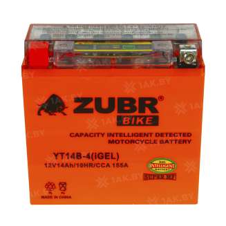 Аккумулятор для мотоцикла ZUBR (14 Ah) 155 A, 12 V Прямая, L+ YT14B-4 YT14B-4 (iGEL) 0