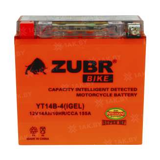 Аккумулятор для мотоцикла ZUBR (14 Ah) 155 A, 12 V Прямая, L+ YT14B-4 YT14B-4 (iGEL) 1