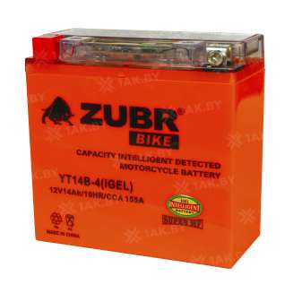 Аккумулятор для мотоцикла ZUBR (14 Ah) 155 A, 12 V Прямая, L+ YT14B-4 YT14B-4 (iGEL) 2