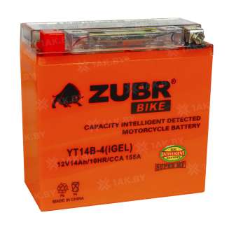 Аккумулятор для мотоцикла ZUBR (14 Ah) 155 A, 12 V Прямая, L+ YT14B-4 YT14B-4 (iGEL) 3