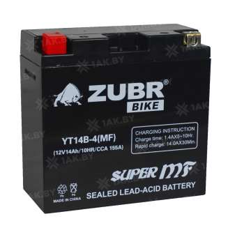Аккумулятор для мотоцикла ZUBR (14 Ah) 155 A, 12 V Прямая, L+ YT14B-4 YT14B-4 (MF) 1