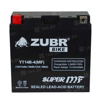 Аккумулятор для мотоцикла ZUBR (14 Ah) 155 A, 12 V Прямая, L+ YT14B-4 YT14B-4 (MF) 2