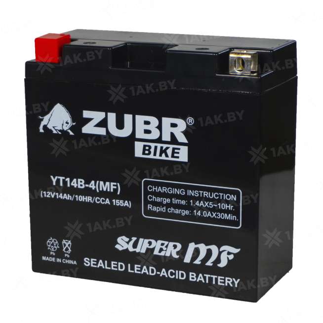 Аккумулятор для мотоцикла ZUBR (14 Ah) 155 A, 12 V Прямая, L+ YT14B-4 YT14B-4 (MF) 3