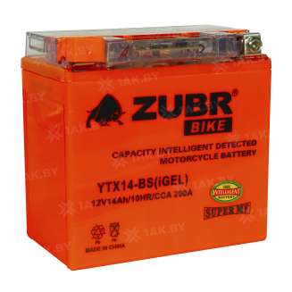 Аккумулятор для мотоцикла ZUBR (14 Ah) 200 A, 12 V Прямая, L+ YTX14-BS YTX14-BS (iGEL) 1