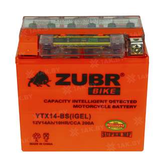 Аккумулятор для мотоцикла ZUBR (14 Ah) 200 A, 12 V Прямая, L+ YTX14-BS YTX14-BS (iGEL) 2