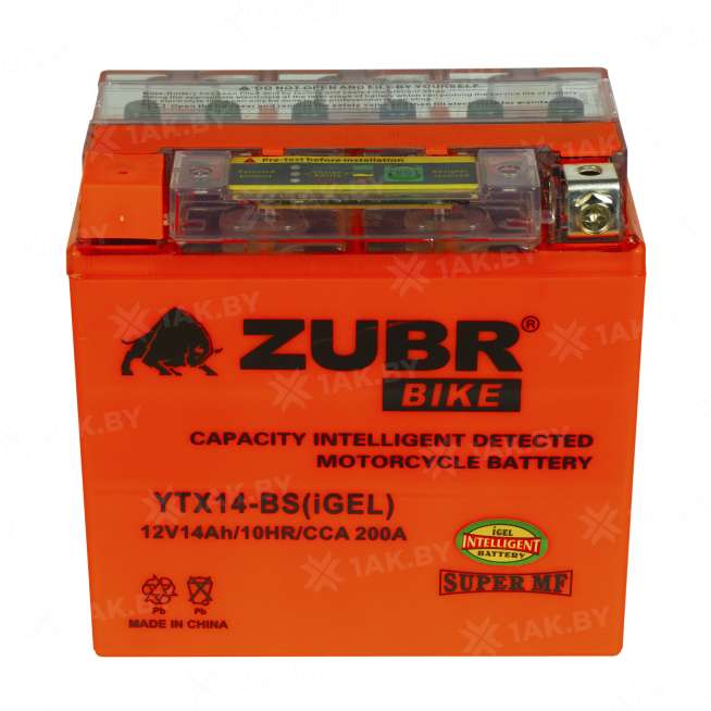 Аккумулятор для мотоцикла ZUBR (14 Ah) 200 A, 12 V Прямая, L+ YTX14-BS YTX14-BS (iGEL) 2