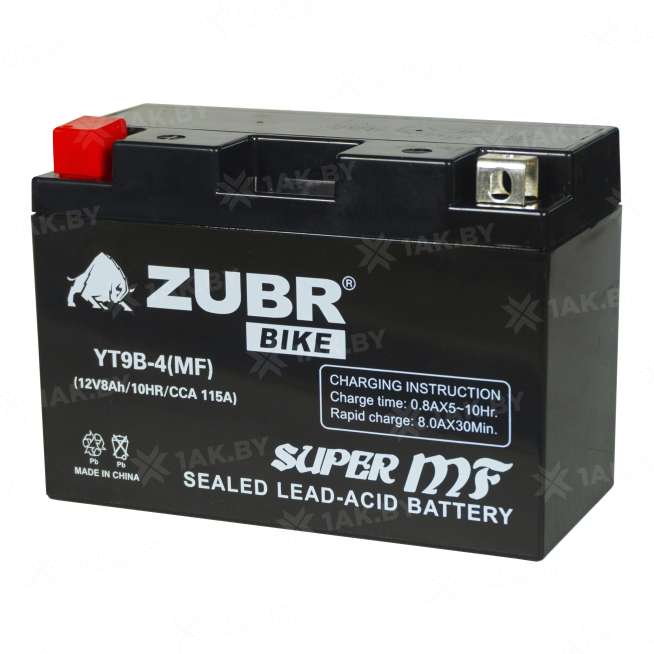 Аккумулятор для мотоцикла ZUBR (8 Ah) 115 A, 12 V Прямая, L+ YT9B-4 YT9B-4 (MF)ZUBR 0