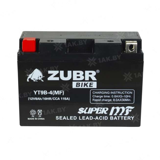 Аккумулятор для мотоцикла ZUBR (8 Ah) 115 A, 12 V Прямая, L+ YT9B-4 YT9B-4 (MF)ZUBR 1