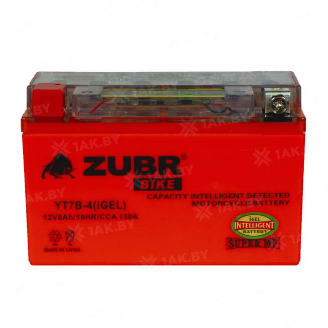 Аккумулятор для мотоцикла ZUBR (8 Ah) 130 A, 12 V Прямая, L+ YT7B-4 YT7B-4 (iGEL) 0