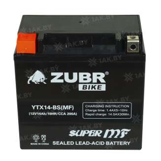 Аккумулятор для мотоцикла ZUBR (14 Ah) 200 A, 12 V Прямая, L+ YTX14-BS YTX14-BS (MF) 1