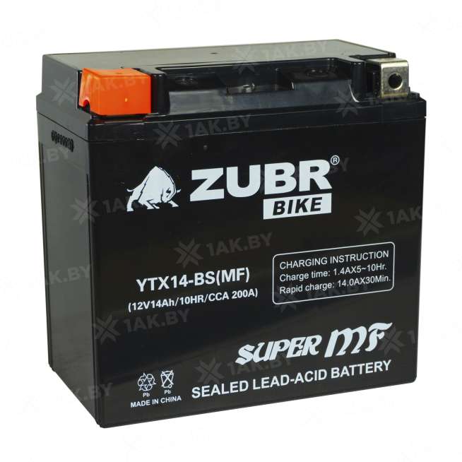 Аккумулятор для мотоцикла ZUBR (14 Ah) 200 A, 12 V Прямая, L+ YTX14-BS YTX14-BS (MF)ZUBR 2