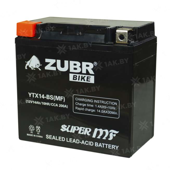 Аккумулятор для мотоцикла ZUBR (14 Ah) 200 A, 12 V Прямая, L+ YTX14-BS YTX14-BS (MF)ZUBR 3