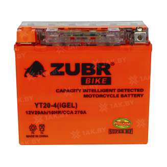 Аккумулятор для мотоцикла ZUBR (20 Ah) 270 A, 12 V Прямая, L+ YT20-4 YT20-4 (iGEL) 0