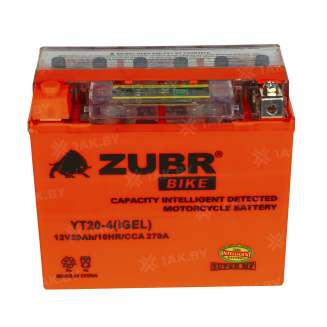 Аккумулятор для мотоцикла ZUBR (20 Ah) 270 A, 12 V Прямая, L+ YT20-4 YT20-4 (iGEL) 1