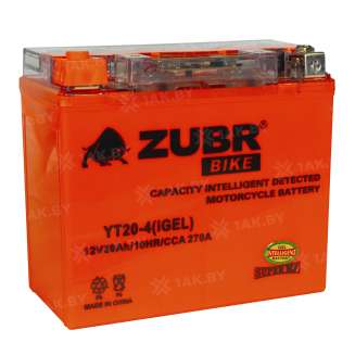 Аккумулятор для мотоцикла ZUBR (20 Ah) 270 A, 12 V Прямая, L+ YT20-4 YT20-4 (iGEL) 2