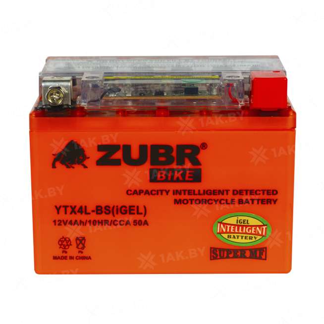 Аккумулятор для мотоцикла ZUBR (4 Ah) 50 A, 12 V Обратная, R+ YTX4L-BS YTX4L-BS (iGEL)ZUBR 0