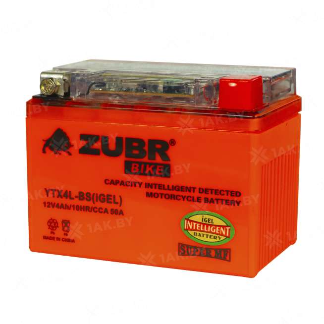 Аккумулятор для мотоцикла ZUBR (4 Ah) 50 A, 12 V Обратная, R+ YTX4L-BS YTX4L-BS (iGEL)ZUBR 1
