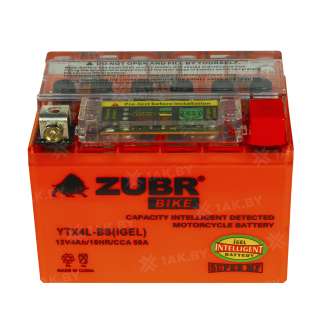 Аккумулятор для мотоцикла ZUBR (4 Ah) 50 A, 12 V Обратная, R+ YTX4L-BS YTX4L-BS (iGEL) 2