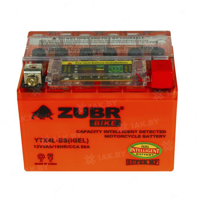 Аккумулятор для мотоцикла ZUBR (4 Ah) 50 A, 12 V Обратная, R+ YTX4L-BS YTX4L-BS (iGEL)ZUBR 2