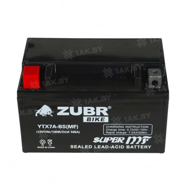 Аккумулятор для мотоцикла ZUBR (7 Ah) 105 A, 12 V Прямая, L+ YTX7A-BS YTX7A-BS (MF)ZUBR 0