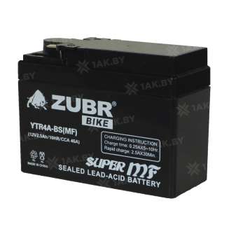 Аккумулятор ZUBR (2.5 Ah) 45 A, 12 V Обратная, R+ YTR4A-BS YTR4A-BS (MF) 0