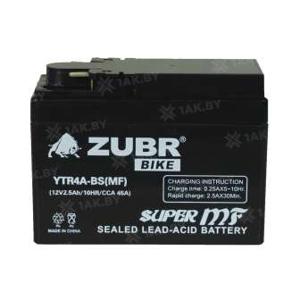 Аккумулятор для мотоцикла ZUBR (2.5 Ah) 45 A, 12 V Обратная, R+ YTR4A-BS YTR4A-BS (MF) 2